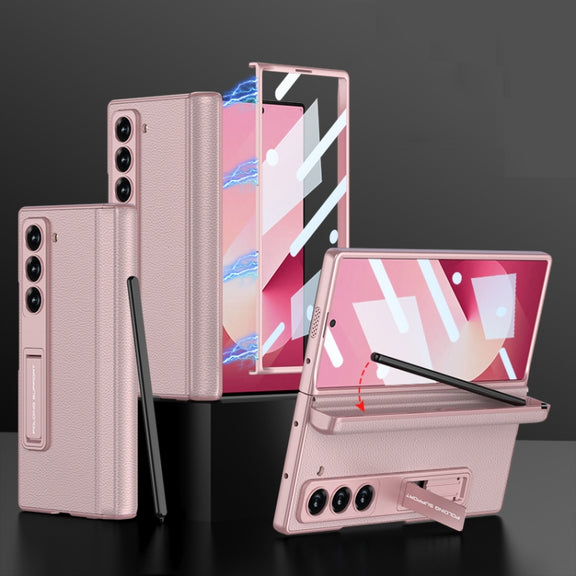For Samsung Galaxy Z Fold6 GKK Integrated Magnetic Leather Flip Phone Case with Pen Box, Not Included Pen(Light Rose)