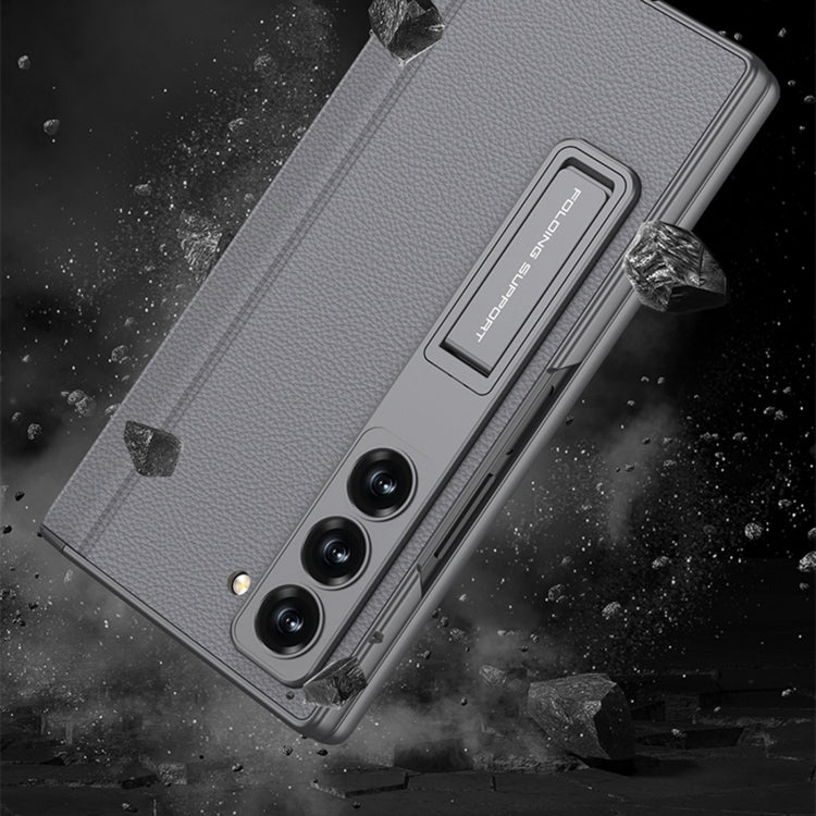For Samsung Galaxy Z Fold6 GKK Integrated Magnetic Leather Flip Phone Case with Pen Box, Not Included Pen(Carbon Fiber)