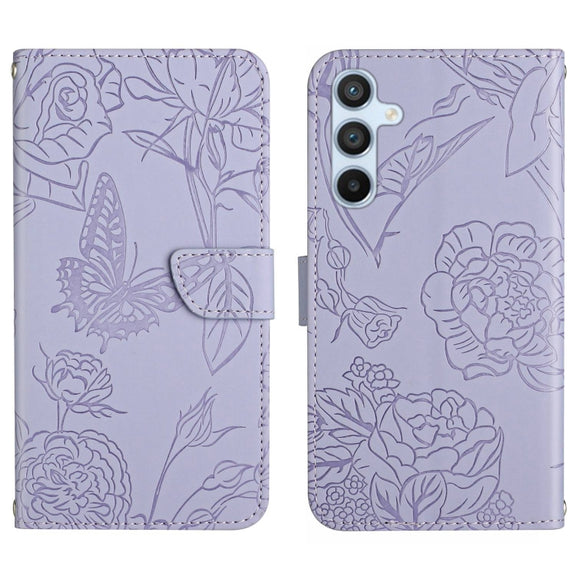 For Samsung Galaxy S25 5G Skin Feel Butterfly Embossed Flip Leather Phone Case(Purple)