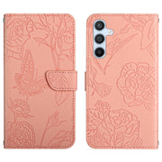 For Samsung Galaxy S25 5G Skin Feel Butterfly Embossed Flip Leather Phone Case(Pink)