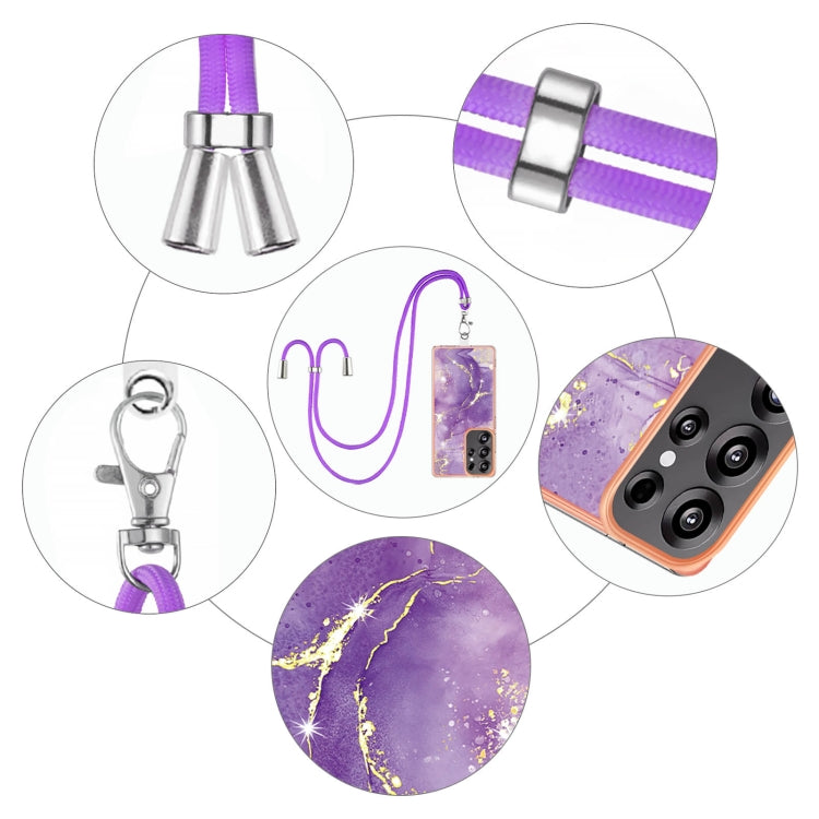 For Samsung Galaxy S25 Ultra 5G Electroplating Marble Dual-side IMD Phone Case with Lanyard(Purple 002) - Galaxy S25 Ultra 5G Cases by PMC TechLife | Online Shopping South Africa | PMC TechLife | Buy Now Pay Later Mobicred