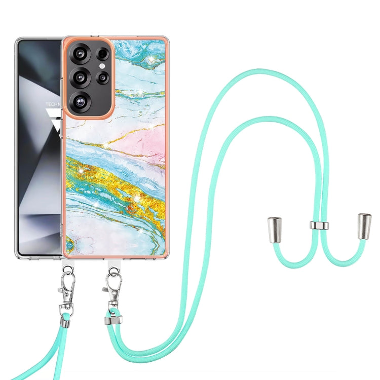 For Samsung Galaxy S25 Ultra 5G Electroplating Marble Dual-side IMD Phone Case with Lanyard(Green 004) - Galaxy S25 Ultra 5G Cases by PMC TechLife | Online Shopping South Africa | PMC TechLife | Buy Now Pay Later Mobicred
