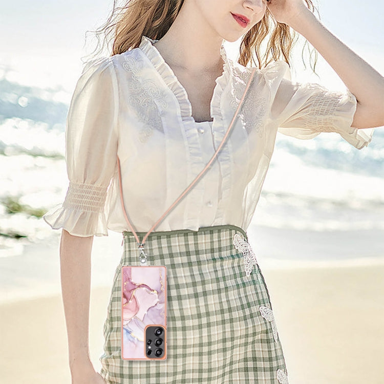 For Samsung Galaxy S25 Ultra 5G Electroplating Marble Dual-side IMD Phone Case with Lanyard(Rose Gold 005) - Galaxy S25 Ultra 5G Cases by PMC TechLife | Online Shopping South Africa | PMC TechLife | Buy Now Pay Later Mobicred