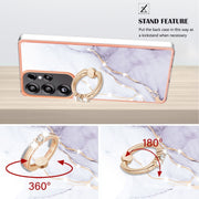 For Samsung Galaxy S25 Ultra 5G Electroplating Marble IMD TPU Phone Case with Ring Holder(White 006)
