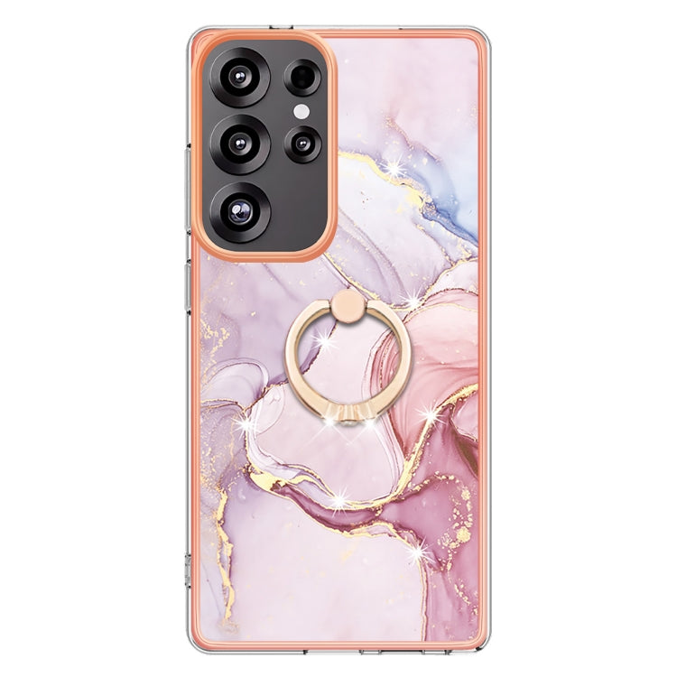 For Samsung Galaxy S25 Ultra 5G Electroplating Marble IMD TPU Phone Case with Ring Holder(Rose Gold 005) - Galaxy S25 Ultra 5G Cases by PMC Jewellery | Online Shopping South Africa | PMC Jewellery | Buy Now Pay Later Mobicred