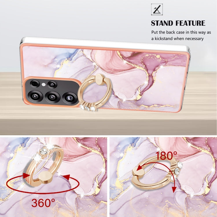 For Samsung Galaxy S25 Ultra 5G Electroplating Marble IMD TPU Phone Case with Ring Holder(Rose Gold 005) - Galaxy S25 Ultra 5G Cases by PMC Jewellery | Online Shopping South Africa | PMC Jewellery | Buy Now Pay Later Mobicred