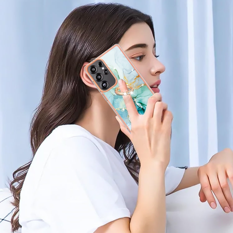 For Samsung Galaxy S25 Ultra 5G Electroplating Marble IMD TPU Phone Case with Ring Holder(Green 003) - Galaxy S25 Ultra 5G Cases by PMC Jewellery | Online Shopping South Africa | PMC Jewellery | Buy Now Pay Later Mobicred