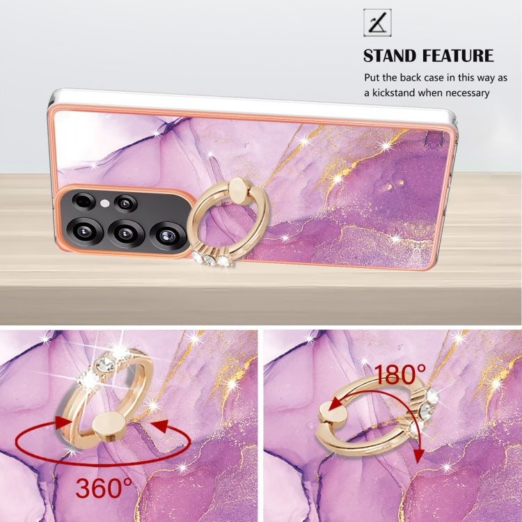 For Samsung Galaxy S25 Ultra 5G Electroplating Marble IMD TPU Phone Case with Ring Holder(Purple 001) - Galaxy S25 Ultra 5G Cases by PMC Jewellery | Online Shopping South Africa | PMC Jewellery | Buy Now Pay Later Mobicred