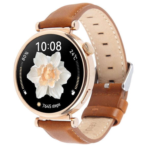 14mm Silver Steel Buckle Genuine Leather Watch Band Wristband(Brown)