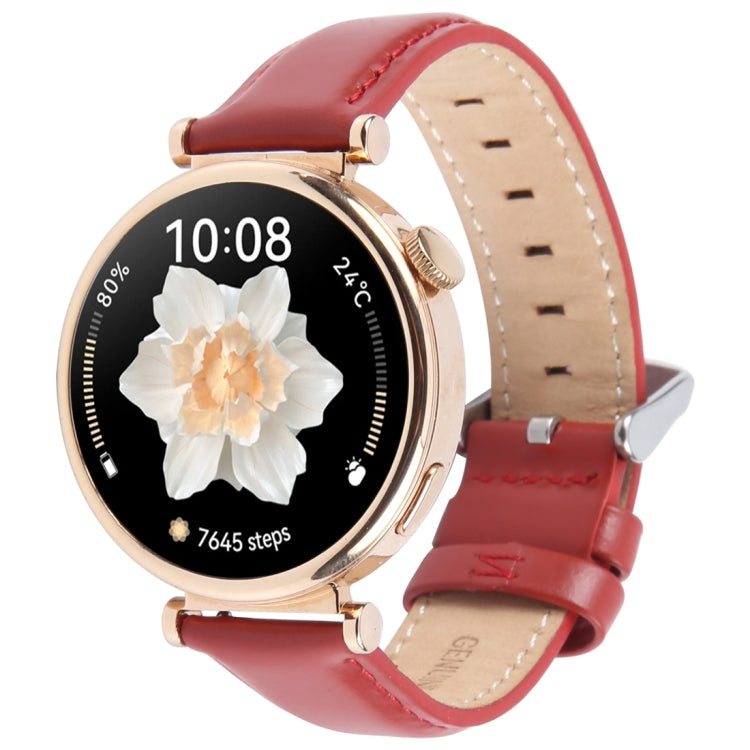 14mm Silver Steel Buckle Genuine Leather Watch Band Wristband(Red) - 20mm Bands by PMc TechLife | Online Shopping South Africa | PMc TechLife | Buy Now Pay Later Mobicred