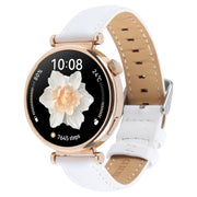 14mm Silver Steel Buckle Genuine Leather Watch Band Wristband(White)