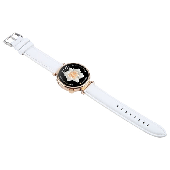 14mm Silver Steel Buckle Genuine Leather Watch Band Wristband(White)