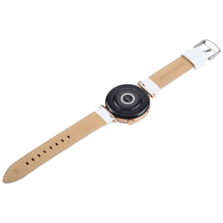 14mm Silver Steel Buckle Genuine Leather Watch Band Wristband(White)