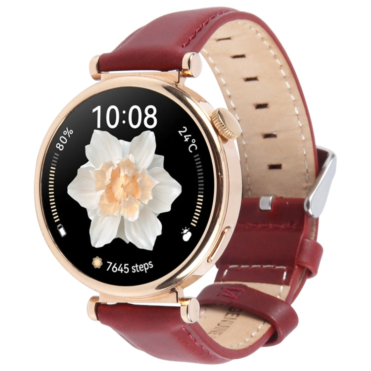 20mm Silver Steel Buckle Genuine Leather Watch Band Wristband(Wine Red) - free shipping - PMc TechLife - Order now!