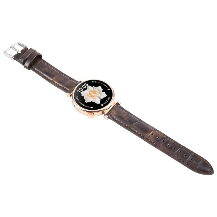 20mm Silver Steel Buckle Genuine Leather Watch Band Wristband(Coffee)