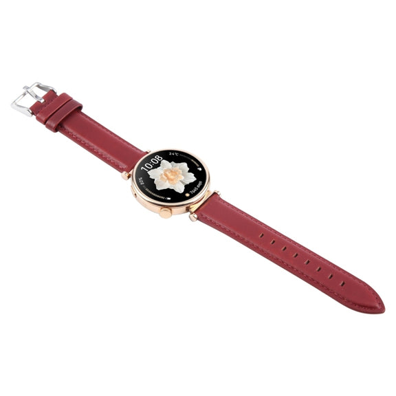 22mm Silver Steel Buckle Genuine Leather Watch Band Wristband(Wine Red)