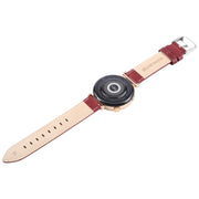 22mm Silver Steel Buckle Genuine Leather Watch Band Wristband(Wine Red)