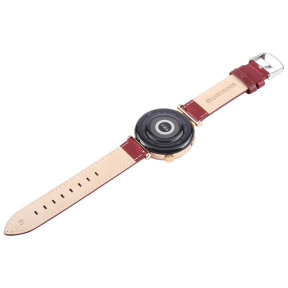 22mm Silver Steel Buckle Genuine Leather Watch Band Wristband(Wine Red)
