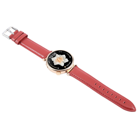 22mm Silver Steel Buckle Genuine Leather Watch Band Wristband(Red)