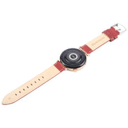 22mm Silver Steel Buckle Genuine Leather Watch Band Wristband(Red)
