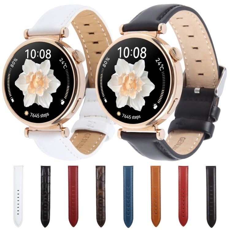18mm Silver Steel Buckle Genuine Leather Watch Band Wristband(White) - 18mm Bands by PMC Jewellery | Online Shopping South Africa | PMC Jewellery | Buy Now Pay Later Mobicred