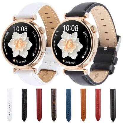 18mm Silver Steel Buckle Genuine Leather Watch Band Wristband(White) - 18mm Bands by PMC Jewellery | Online Shopping South Africa | PMC Jewellery | Buy Now Pay Later Mobicred