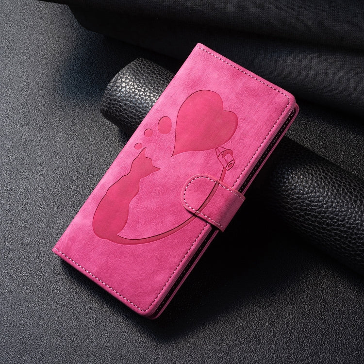For Samsung Galaxy S25 5G Pen Heart Cat Embossed Leather Phone Case(Pink) - Galaxy S25 5G Cases by PMC TechLife | Online Shopping South Africa | PMC TechLife | Buy Now Pay Later Mobicred