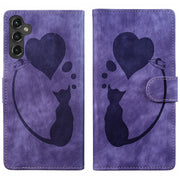 For Samsung Galaxy S25+ 5G Pen Heart Cat Embossed Leather Phone Case(Purple)