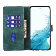 For Samsung Galaxy S25+ 5G Pen Heart Cat Embossed Leather Phone Case(Green)