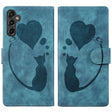For Samsung Galaxy S25+ 5G Pen Heart Cat Embossed Leather Phone Case(Blue) - Galaxy S25+ 5G Cases by PMC TechLife | Online Shopping South Africa | PMC TechLife | Buy Now Pay Later Mobicred