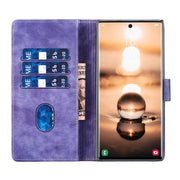For Samsung Galaxy S25 Ultra 5G Pen Heart Cat Embossed Leather Phone Case(Purple)