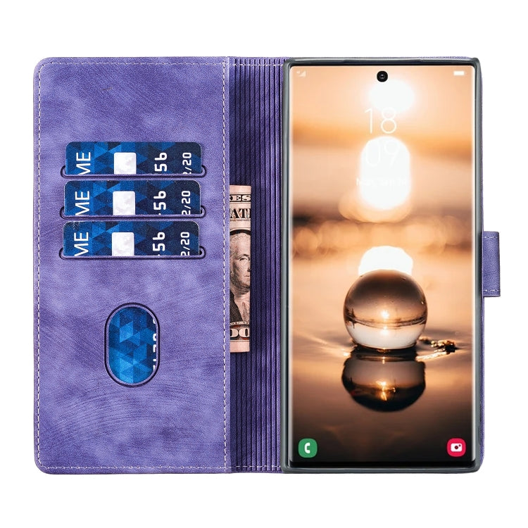 For Samsung Galaxy S25 Ultra 5G Pen Heart Cat Embossed Leather Phone Case(Purple)