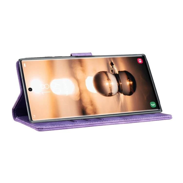For Samsung Galaxy S25 Ultra 5G Pen Heart Cat Embossed Leather Phone Case(Purple)