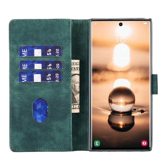 For Samsung Galaxy S25 Ultra 5G Pen Heart Cat Embossed Leather Phone Case(Green)