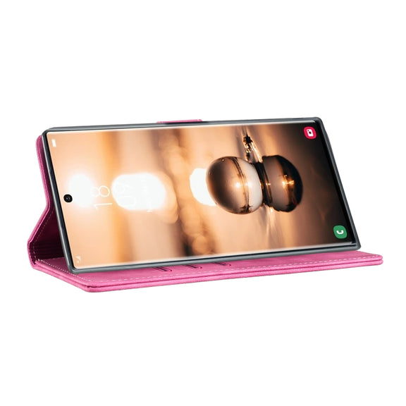 For Samsung Galaxy S25 Ultra 5G Pen Heart Cat Embossed Leather Phone Case(Pink)