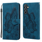 For Samsung Galaxy S25 5G Retro Skin Feel Butterflies Embossing Horizontal Flip Leather Phone Case(Blue)