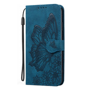 For Samsung Galaxy S25 5G Retro Skin Feel Butterflies Embossing Horizontal Flip Leather Phone Case(Blue)