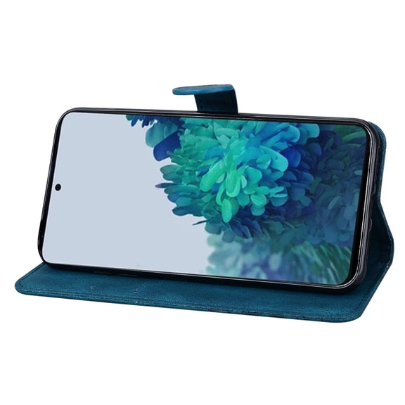 For Samsung Galaxy S25 5G Retro Skin Feel Butterflies Embossing Horizontal Flip Leather Phone Case(Blue)