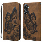 For Samsung Galaxy S25 5G Retro Skin Feel Butterflies Embossing Horizontal Flip Leather Phone Case(Brown)