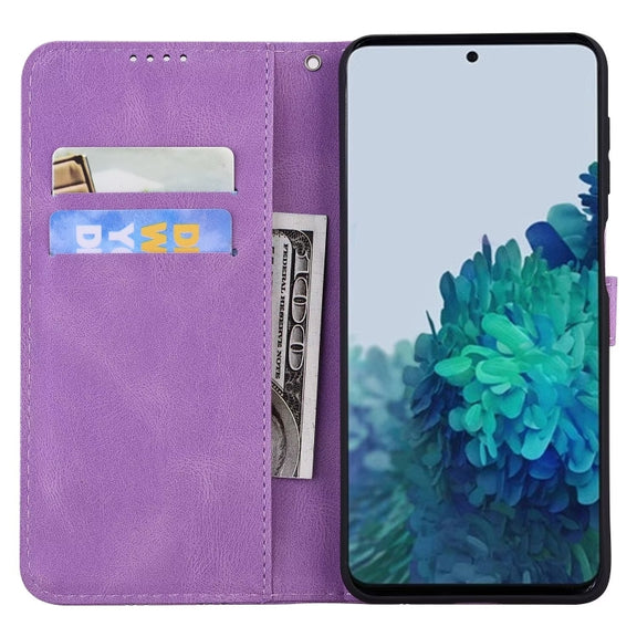 For Samsung Galaxy S25 5G Retro Skin Feel Butterflies Embossing Horizontal Flip Leather Phone Case(Purple)
