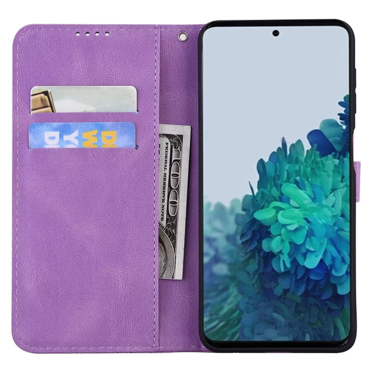 For Samsung Galaxy S25 5G Retro Skin Feel Butterflies Embossing Horizontal Flip Leather Phone Case(Purple)