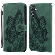 For Samsung Galaxy S25+ 5G Retro Skin Feel Butterflies Embossing Horizontal Flip Leather Phone Case(Green)