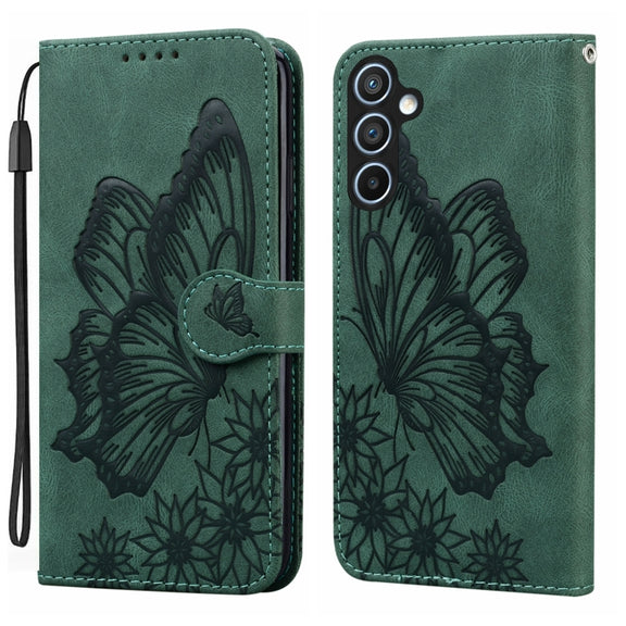 For Samsung Galaxy S25+ 5G Retro Skin Feel Butterflies Embossing Horizontal Flip Leather Phone Case(Green)