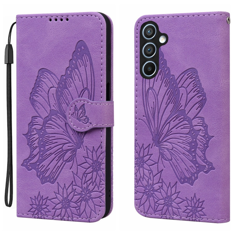 For Samsung Galaxy S25+ 5G Retro Skin Feel Butterflies Embossing Horizontal Flip Leather Phone Case(Purple) - Galaxy S25+ 5G Cases by PMC TechLife | Online Shopping South Africa | PMC TechLife | Buy Now Pay Later Mobicred