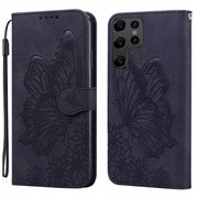 For Samsung Galaxy S25 Ultra 5G Retro Skin Feel Butterflies Embossing Horizontal Flip Leather Phone Case(Black)