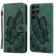 For Samsung Galaxy S25 Ultra 5G Retro Skin Feel Butterflies Embossing Horizontal Flip Leather Phone Case(Green) - Galaxy S25 Ultra 5G Cases by PMC TechLife | Online Shopping South Africa | PMC TechLife | Buy Now Pay Later Mobicred