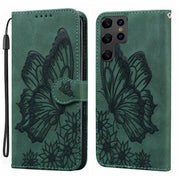 For Samsung Galaxy S25 Ultra 5G Retro Skin Feel Butterflies Embossing Horizontal Flip Leather Phone Case(Green)