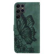 For Samsung Galaxy S25 Ultra 5G Retro Skin Feel Butterflies Embossing Horizontal Flip Leather Phone Case(Green)