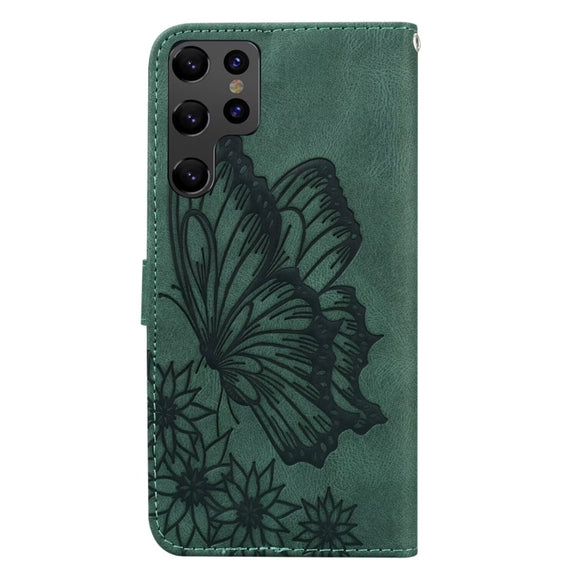 For Samsung Galaxy S25 Ultra 5G Retro Skin Feel Butterflies Embossing Horizontal Flip Leather Phone Case(Green)