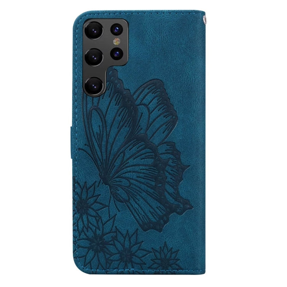For Samsung Galaxy S25 Ultra 5G Retro Skin Feel Butterflies Embossing Horizontal Flip Leather Phone Case(Blue)